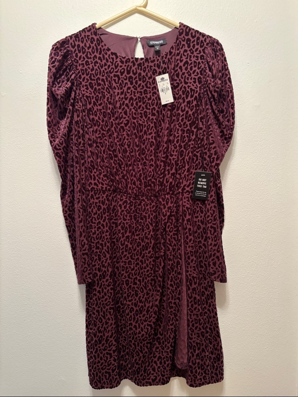 Express Burgundy Leopard Print Long Sleeve Dress